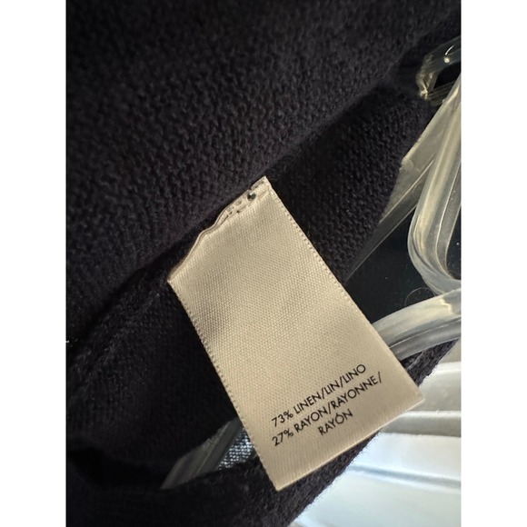 Ann Taylor Navy Blue Linen Blend Lightweight Open Front Cardigan Sweater Sz L - Picture 5 of 5